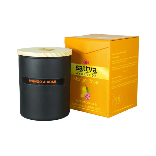 Natürliche Ayurveda Duftkerze Mango & Indische Rose (Brenndauer ca. 60h)