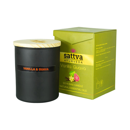 Natürliche Ayurveda Duftkerze Vanille & Guave (Brenndauer ca. 60h)